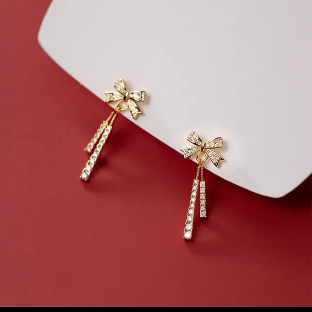 925 Silver 18K Gold Plated Womens Bowknot Earrings Luxury Jewlery
